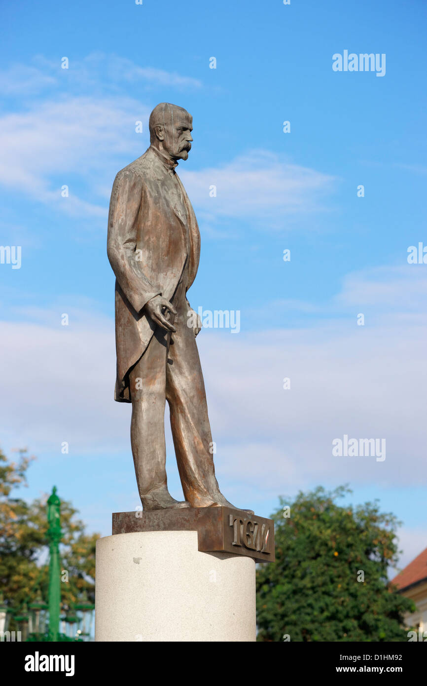 Statue of the first Czechoslovak president, Mr. T.G. Masaryk in Hradcanske Square, Prague, Czech Republic. Stock Photo