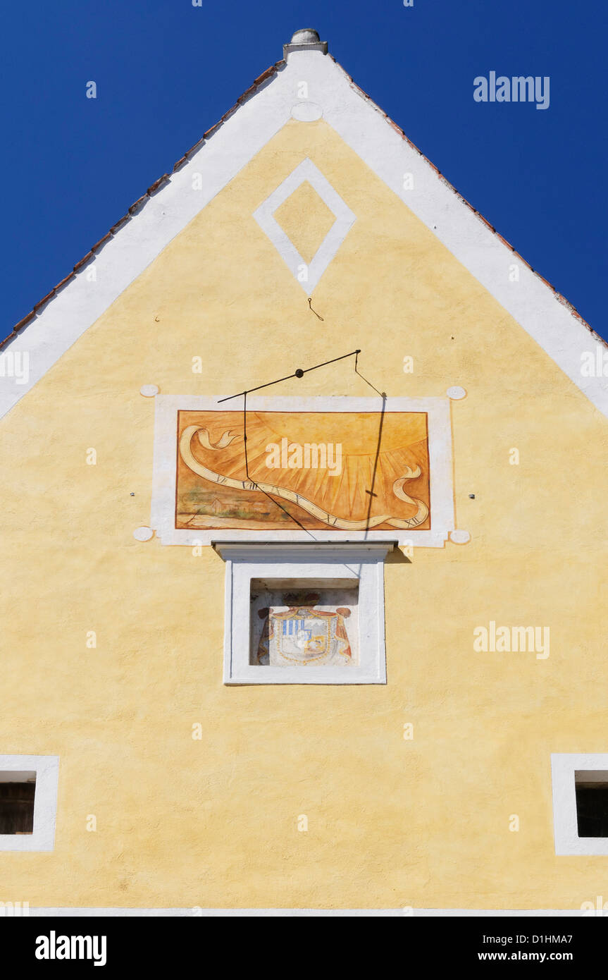 Decorative sundial, Zlata Koruna, South Bohemia, Czech Republic. Stock Photo