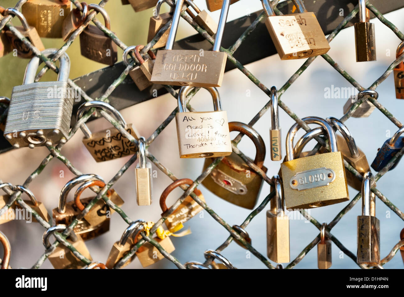Pont des Arts love locks - Paris bridge Stock Photo