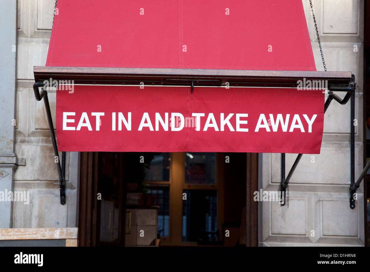 Eat In or Take Away Red Restaurant Sign Stock Photo Alamy
