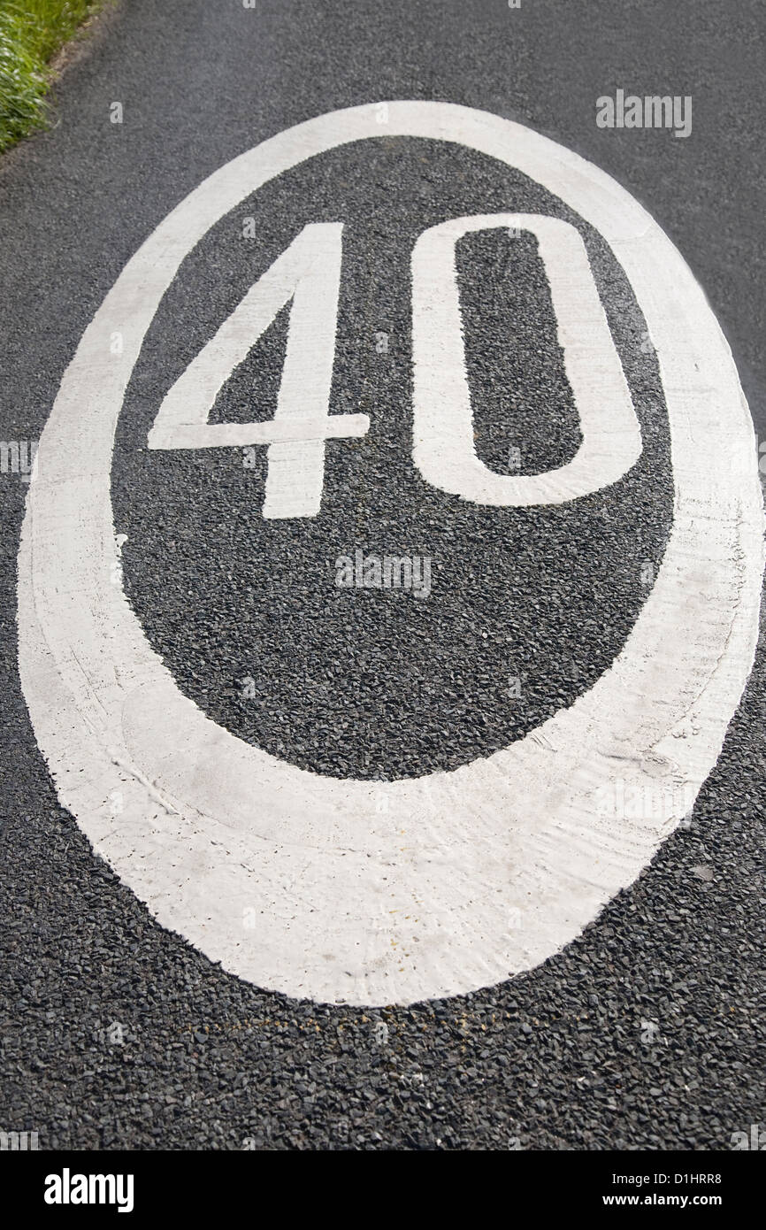 Forty Speed Sign Painted on Road Stock Photo - Alamy