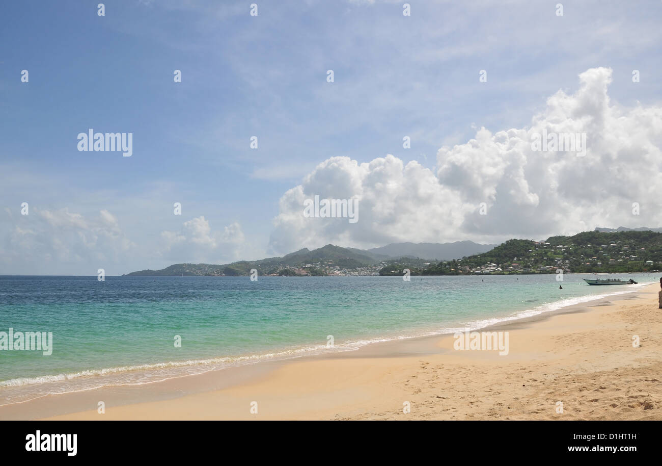 Blue sky view green sea, scuba-diving boat, Grand Anse Beach, towards ...