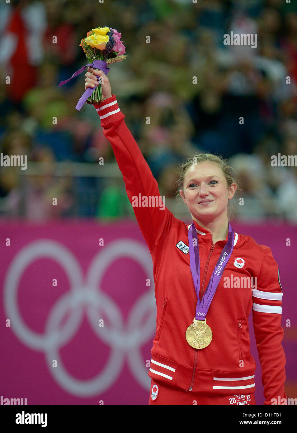 Gold medalist Rosannagh Maclennan (CAN, Canada). Trampoline Stock Photo
