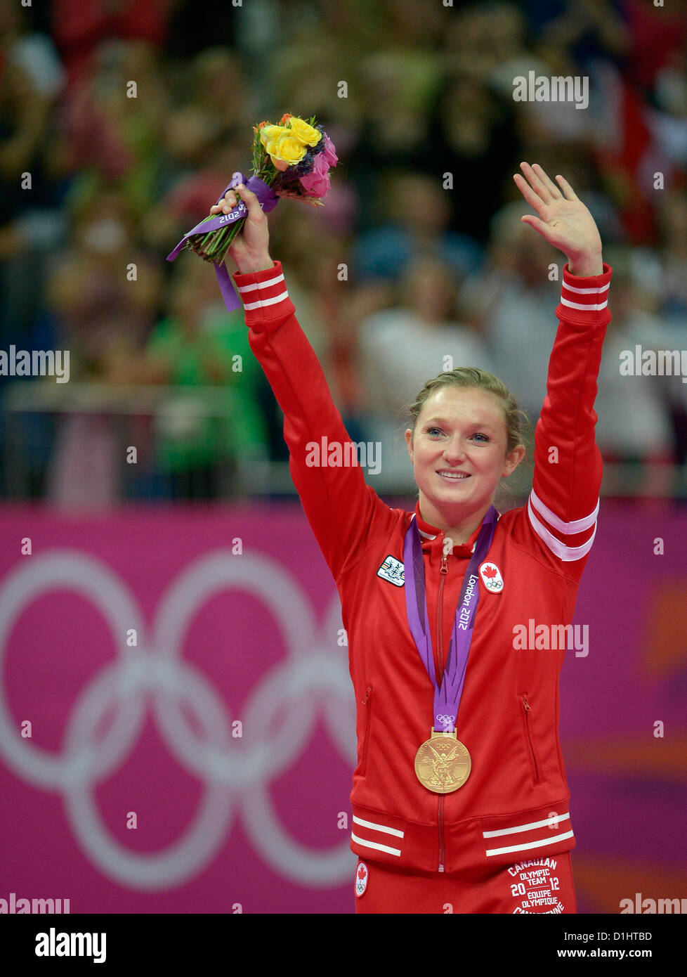 Gold medalist Rosannagh Maclennan (CAN, Canada). Trampoline Stock Photo