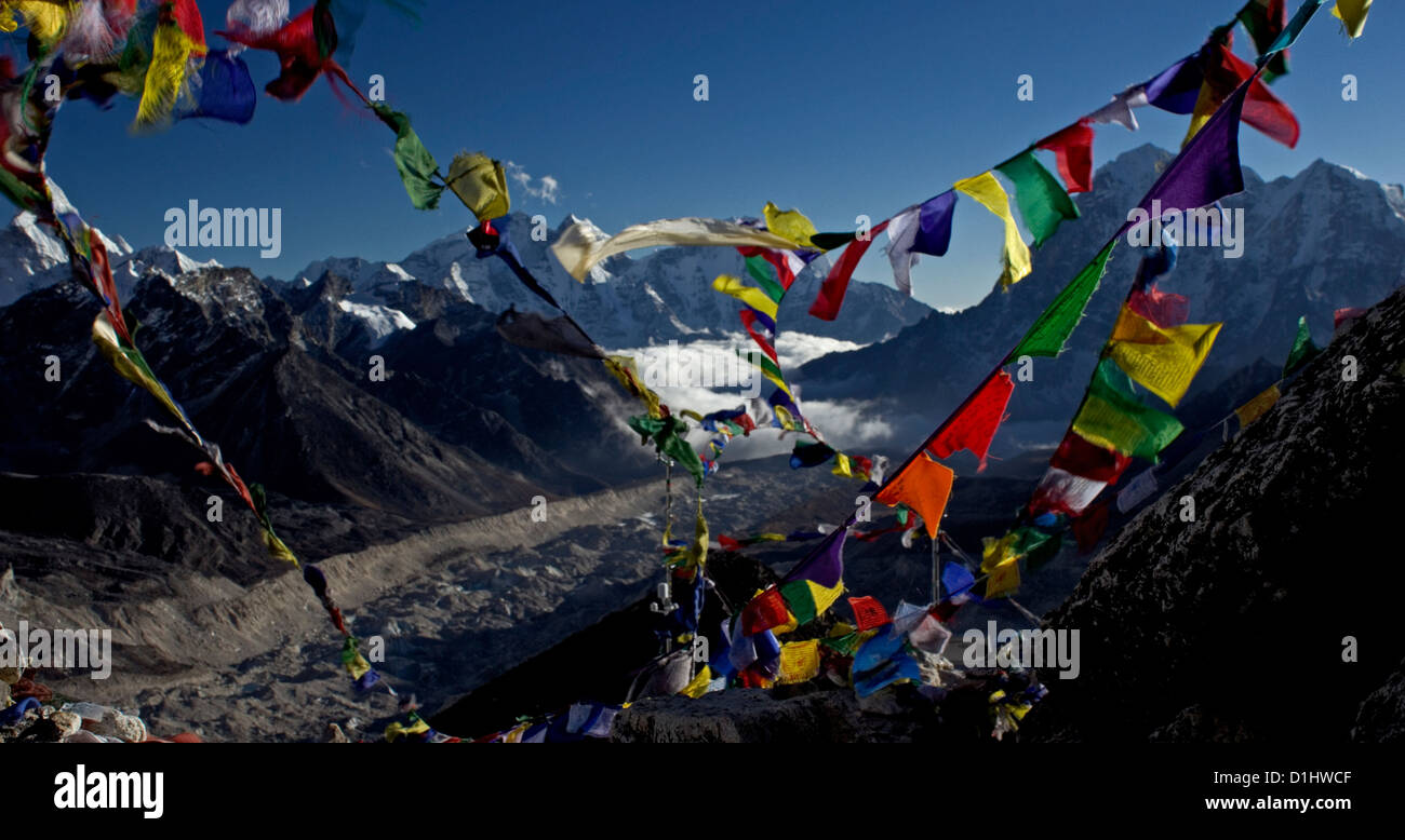Prayer flags on Kala Pattar, Khumbu, Nepal Stock Photo