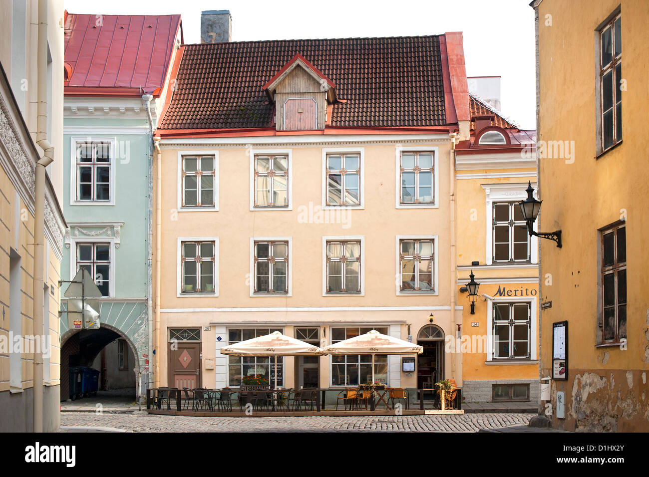 A street in the old town in Tallinn, the capital of Estonia. Stock Photo