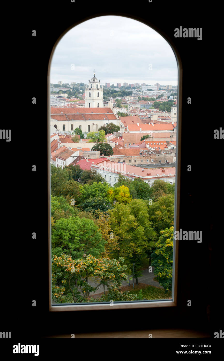 View from Gediminas' Tower across the rooftops of the old town in Vilnius, the capital of Lithuania. Stock Photo