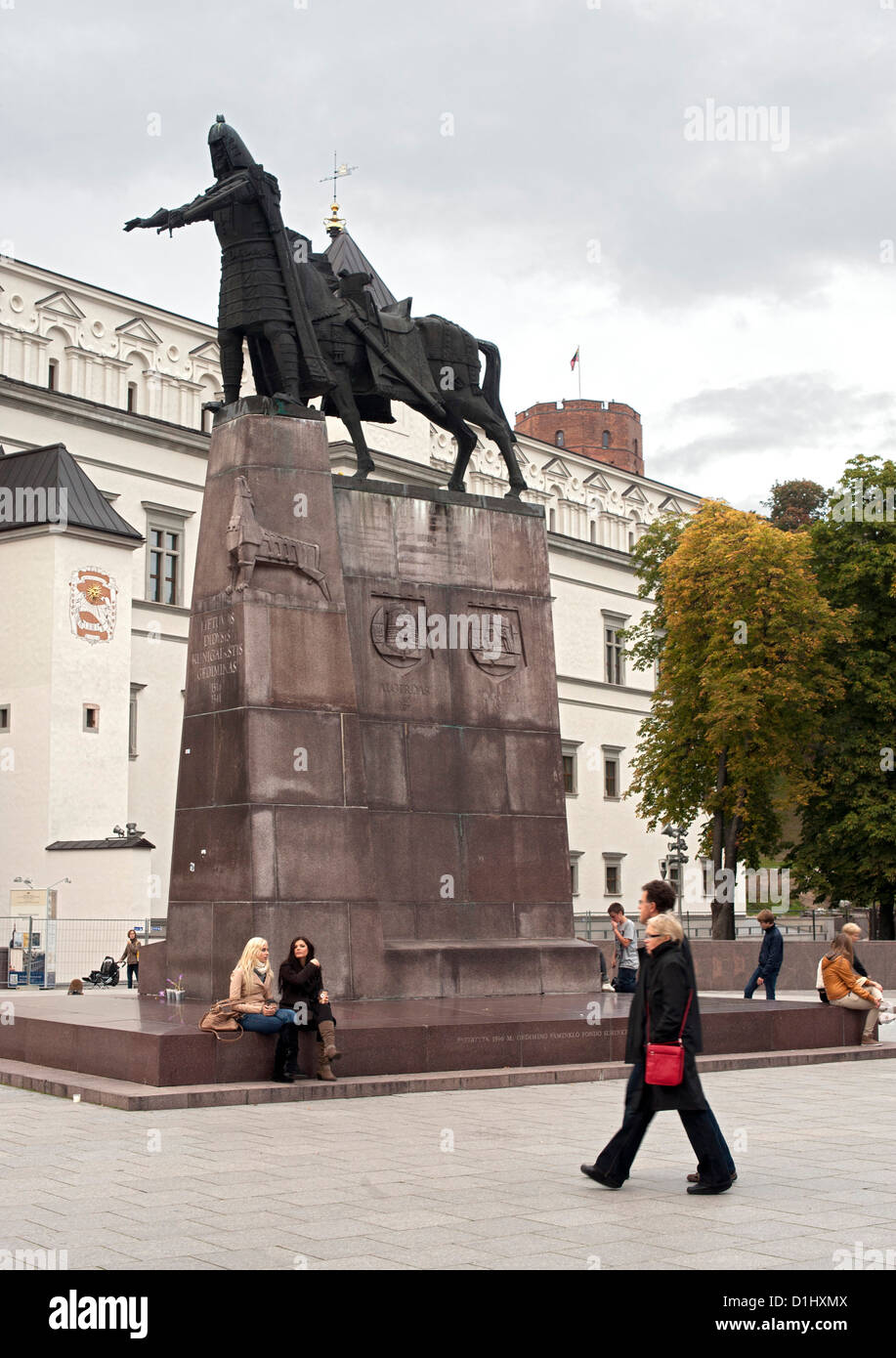 Statue of Gediminas in Cathedral Square in Vilnius, the capital of Lithuania. Stock Photo