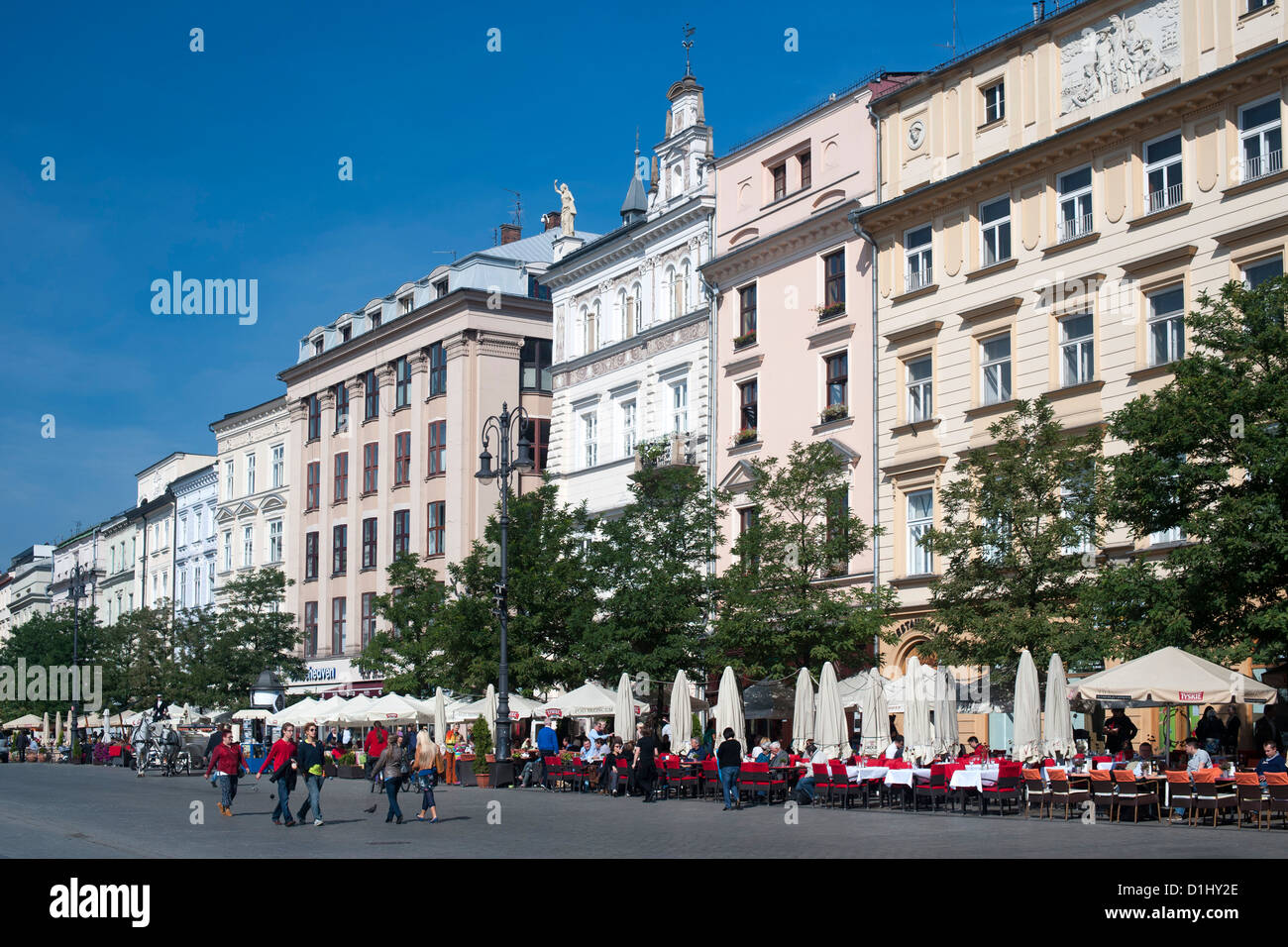 Buildings on Rynek Glówny, the main town square in Krakow in southern Poland. Stock Photo