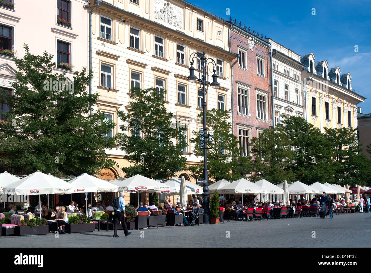Buildings on Rynek Glówny, the main town square in Krakow in southern Poland. Stock Photo
