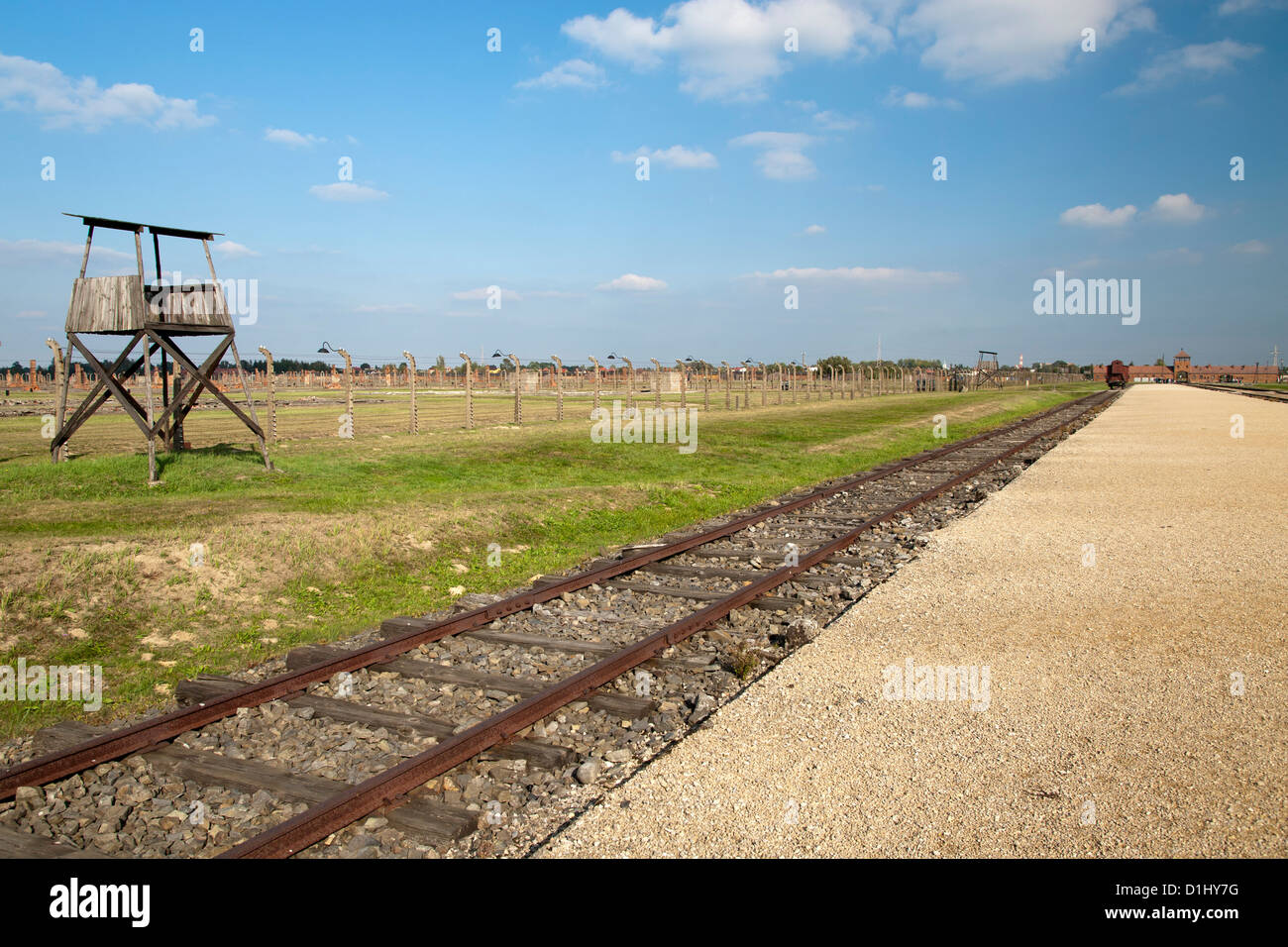 View across the former Auschwitz II–Birkenau concentration camp in southern Poland. Stock Photo