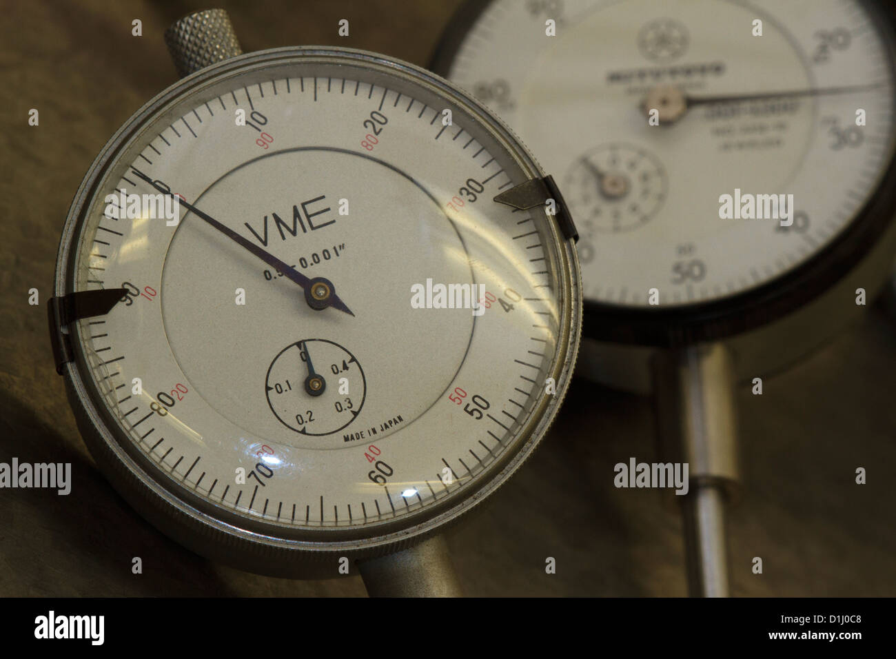 Dial on micrometer. Stock Photo