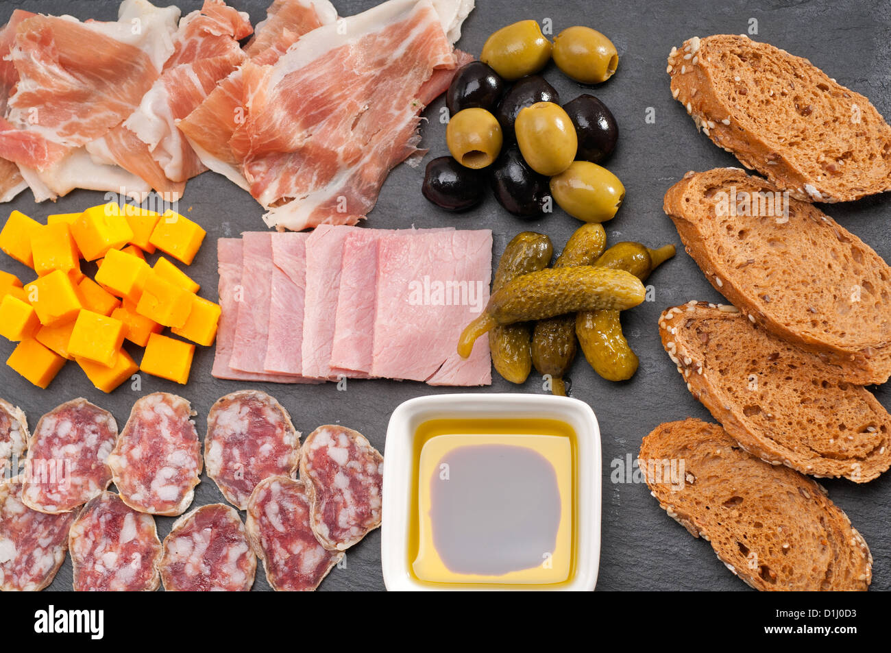 assorted fresh cold cut platter Italian appetizer Stock Photo