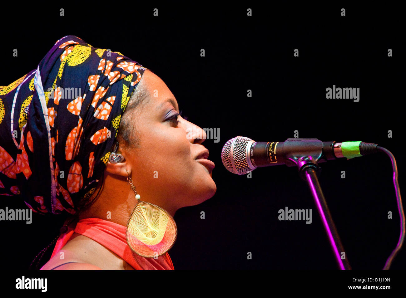 Sara Tavares from Portugal performs at Cross Culture Festival in Warsaw. Stock Photo