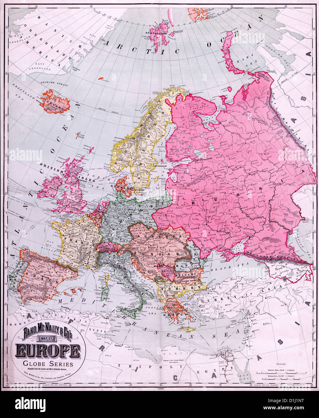 Rand, McNally & Company's map of Europe, compiled from the latest and most authentic sources, circa 1894 Stock Photo