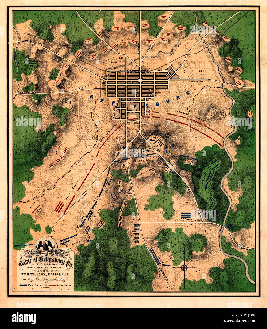 Gettysburg Gettysburg PA Our - Map Of The Battle Of Gettysburg Pa July 1st 2nd 3rd 1863 Showing Line D1J1PH