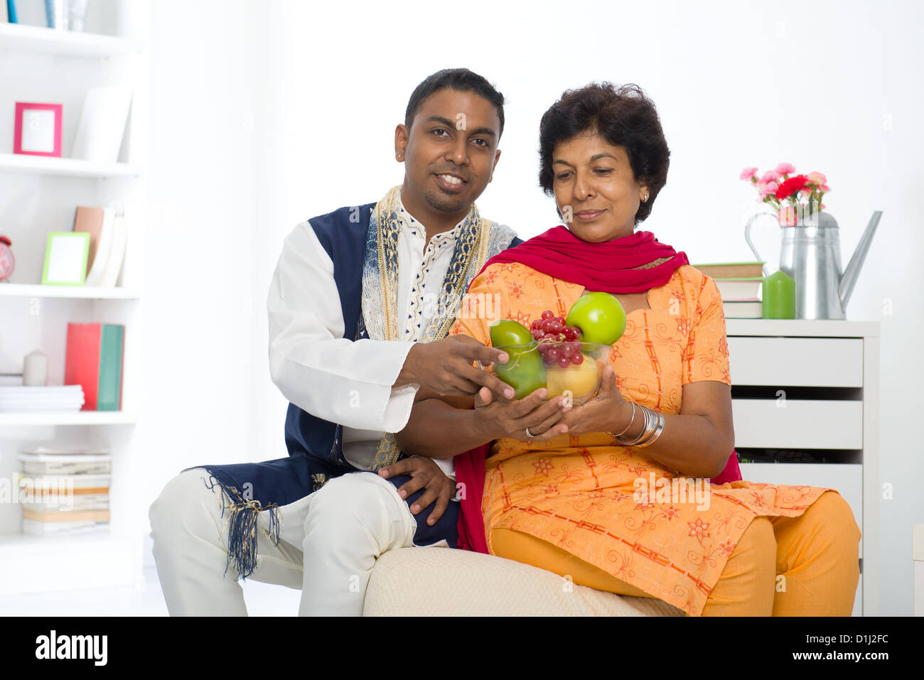 healthy punjabi family ,mother and son with traditional punjab dress Stock Photo