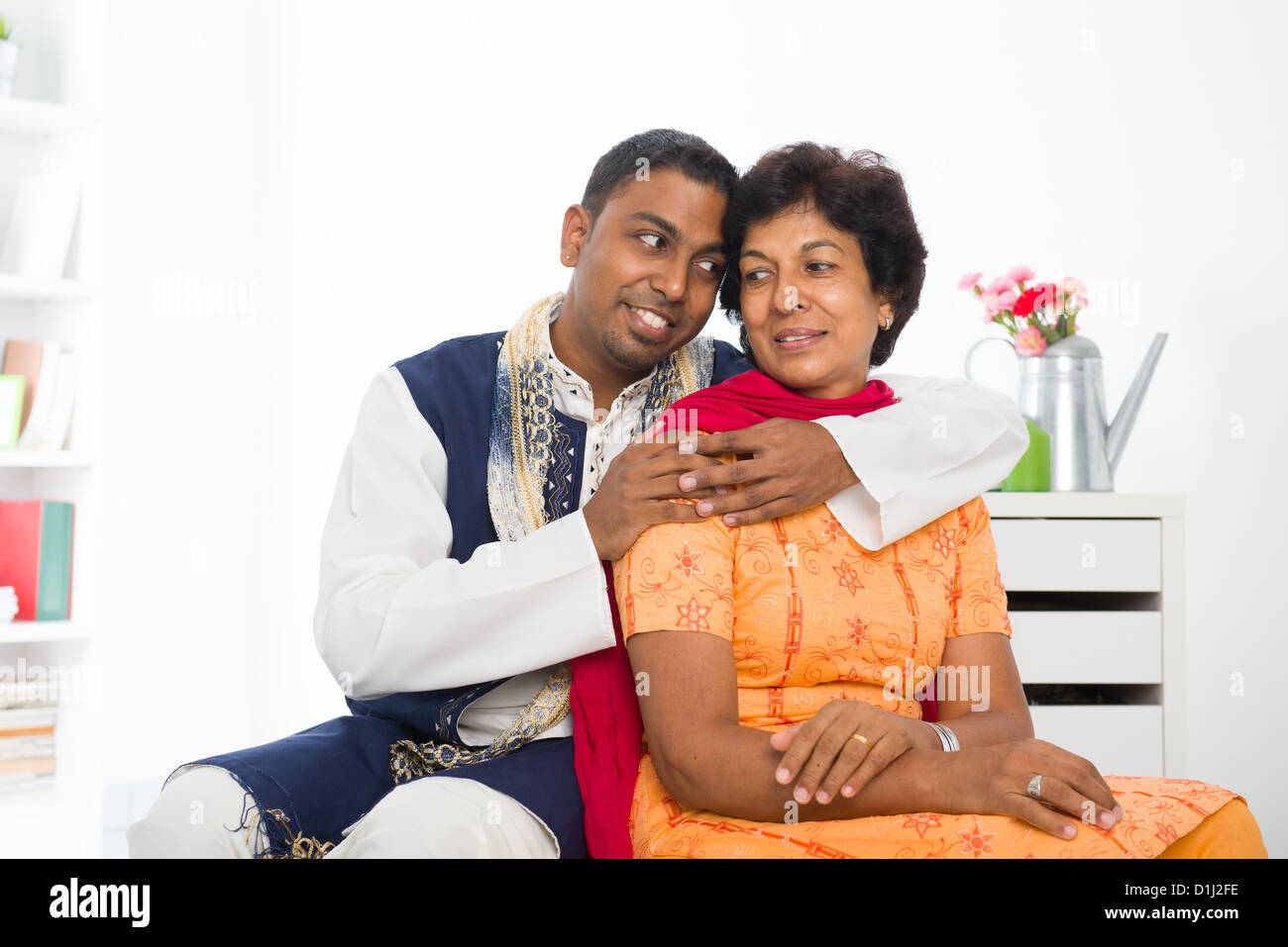 punjabi family ,mother and son with traditional punjab dress Stock Photo