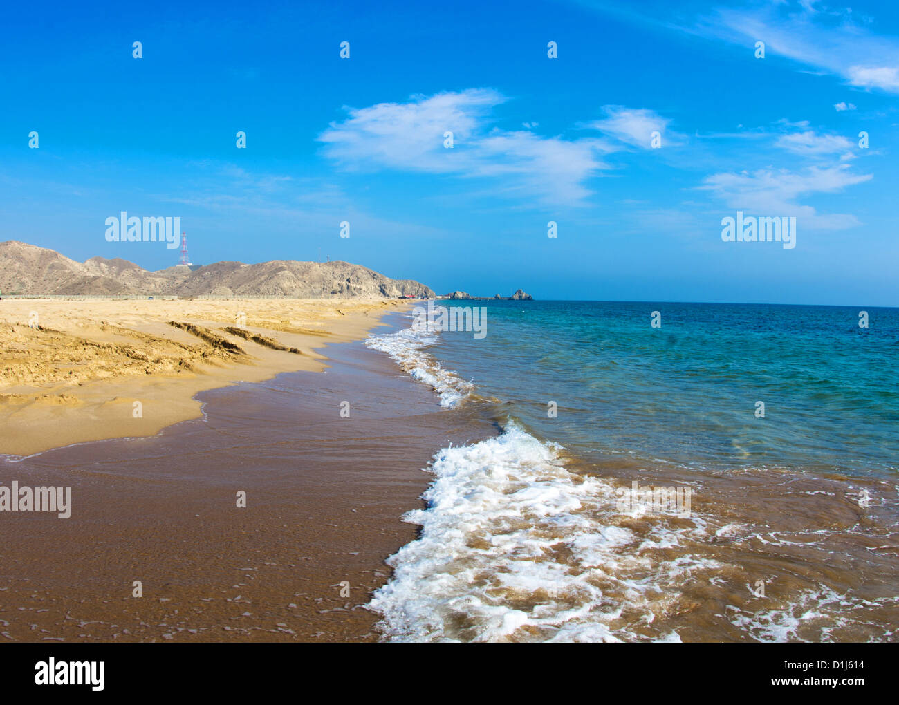 sand beach and blue sky Stock Photo
