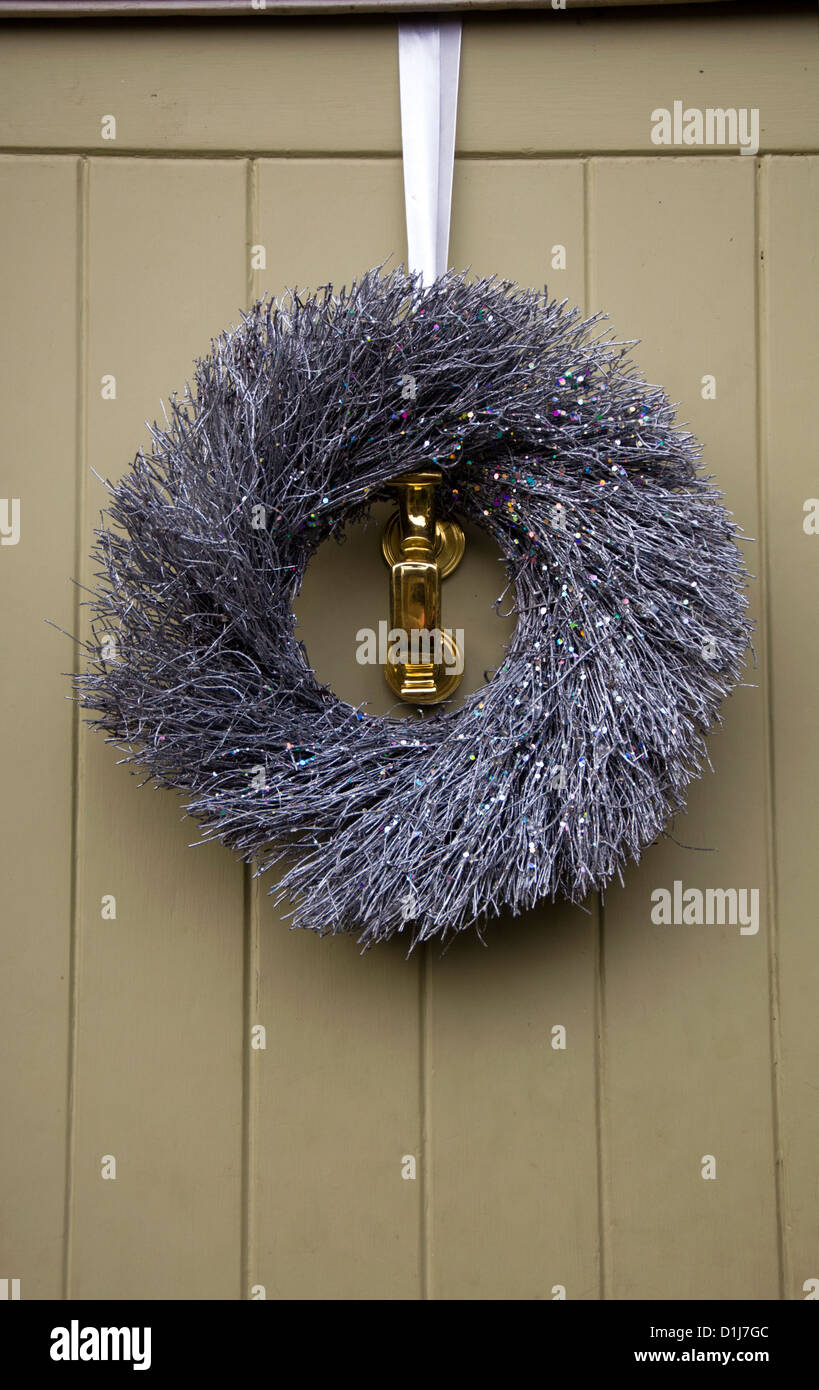 Christmas wreath on front door Stock Photo