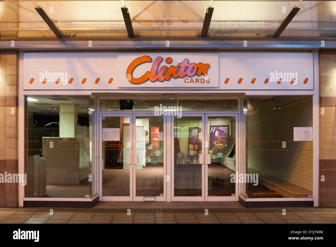 An empty Clintons Cards and Gifts shop after going into administration in May 2012, UK. Stock Photo