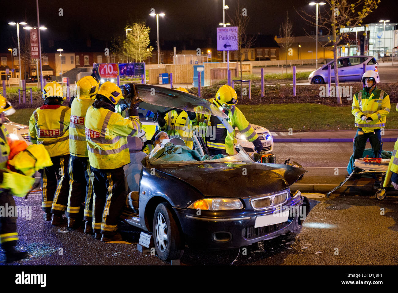 Rescue services attend a two car night time accident Church Rd Yardley
