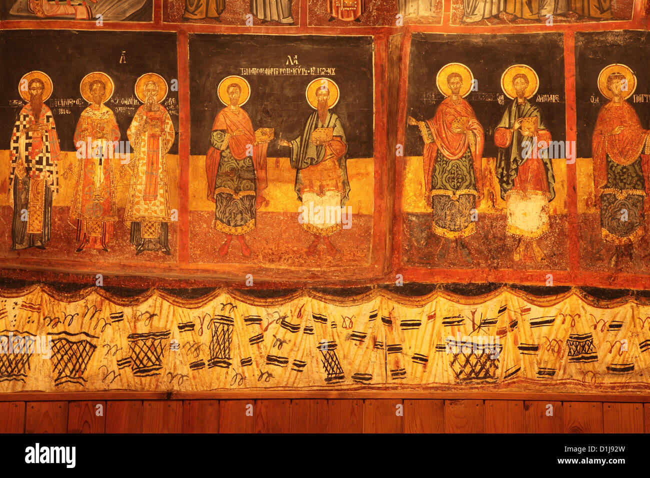 Painted wall of the Nativity Church at Arbanassi, close to Veliko Tarnovo, Bulgaria. Stock Photo