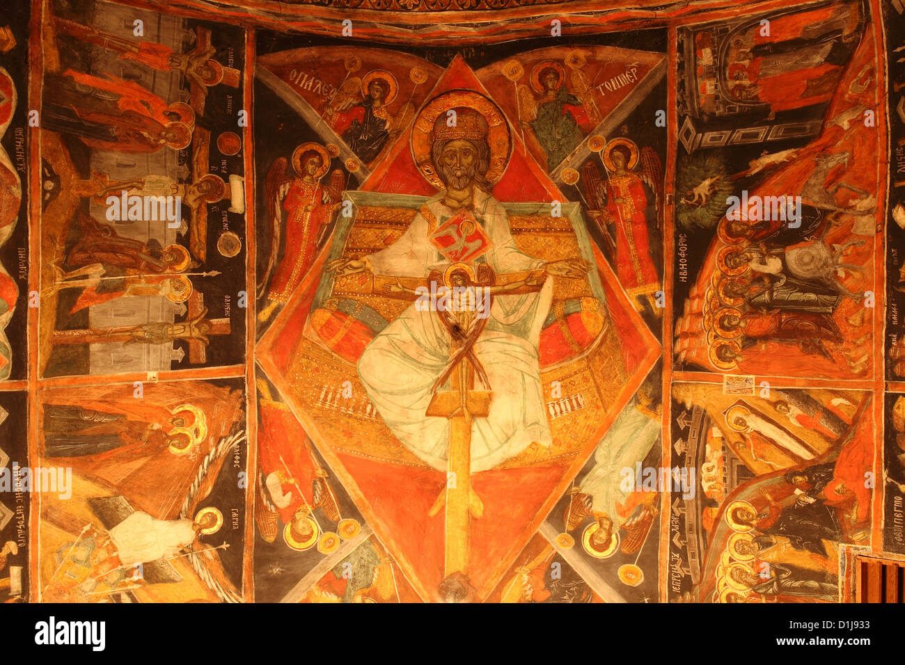 Painted ceiling of the Nativity Church at Arbanassi, close to Veliko Tarnovo, Bulgaria. Stock Photo