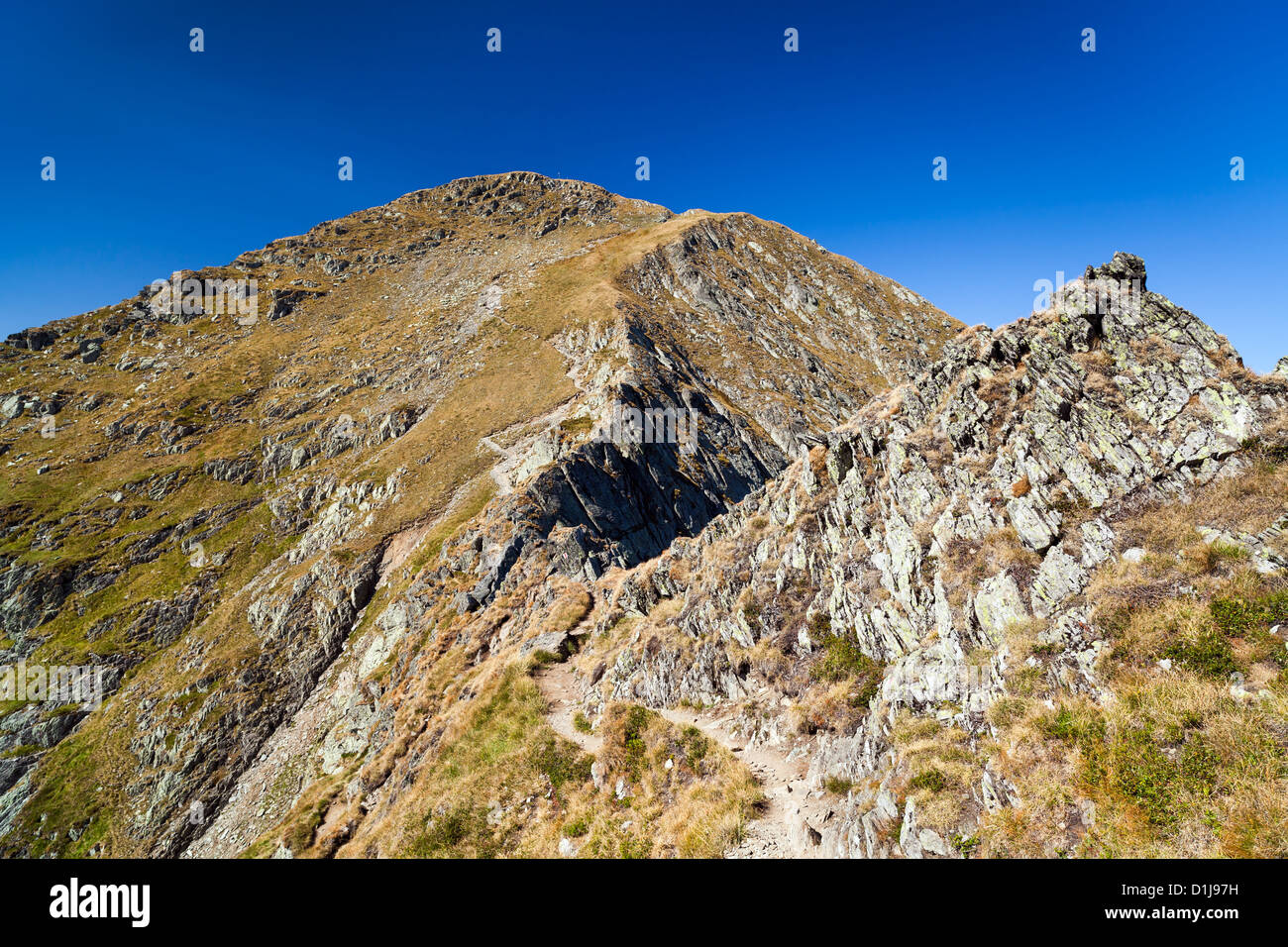 Landscape with mountain trail and clear blue sky Stock Photo - Alamy