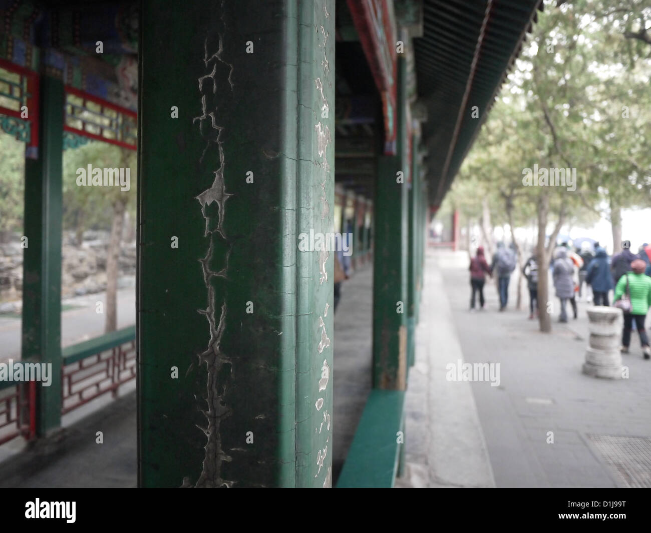 closeup detail green wooden support long corridor Stock Photo - Alamy