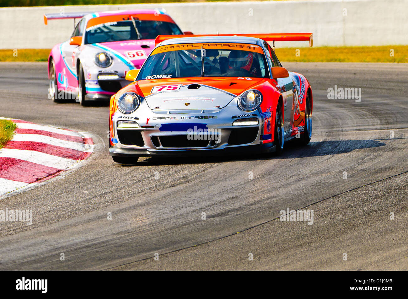 Porsche CT3 Cup Challenge drivers battle for position during their series' penultimate event of the season on Saturday. Stock Photo