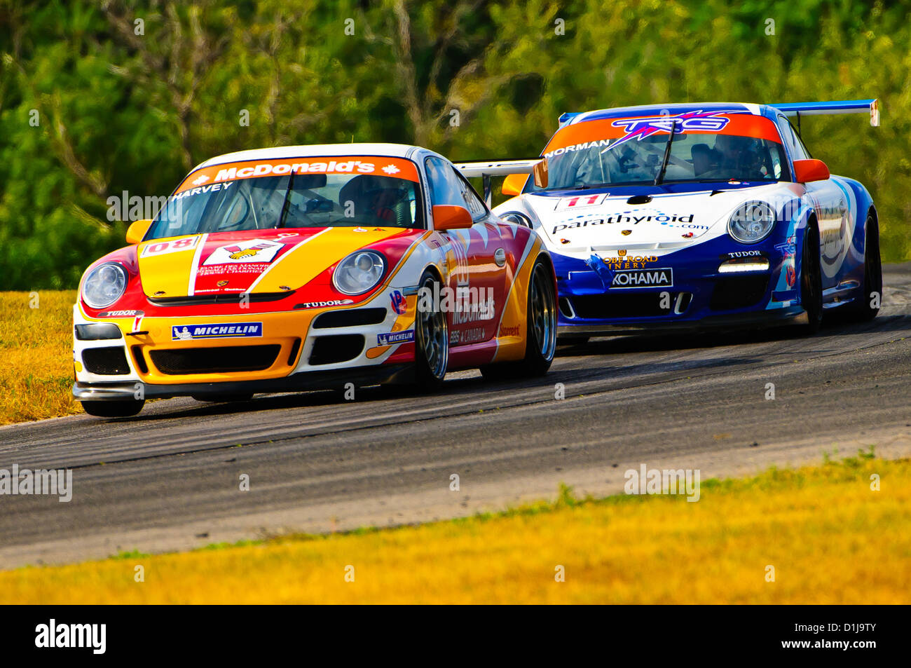 Porsche CT3 Cup Challenge drivers battle for position during their series' penultimate event of the season on Saturday. Stock Photo