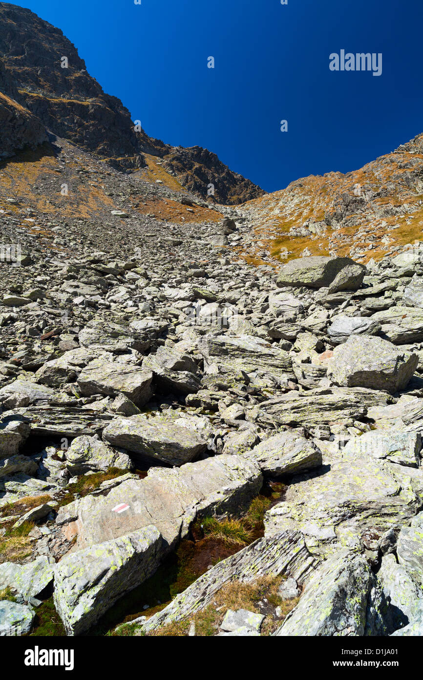 Landscape with mountain trail and clear blue sky Stock Photo - Alamy