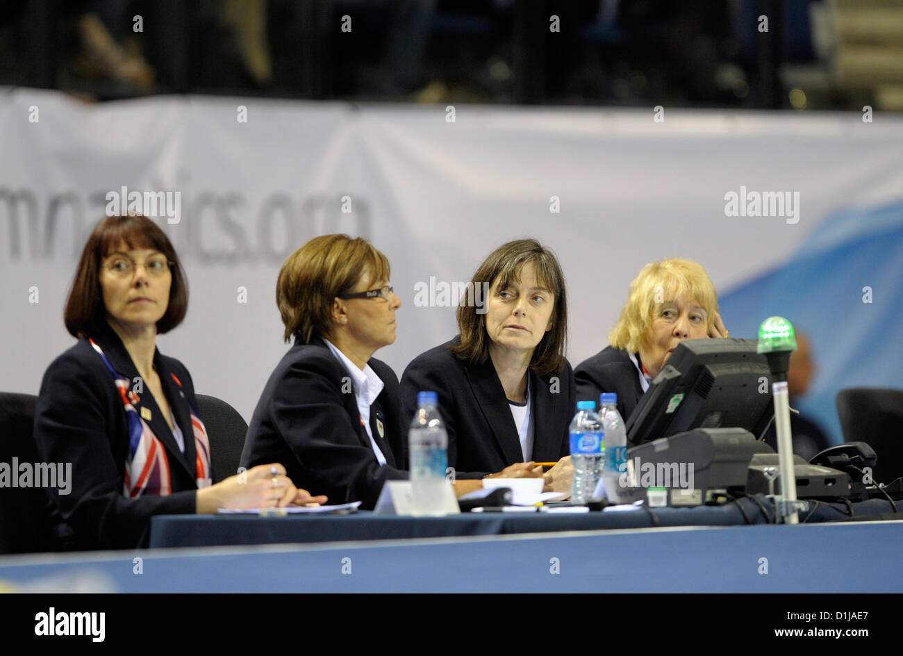 Judges confer during the British Gymnastics Championships at the Echo