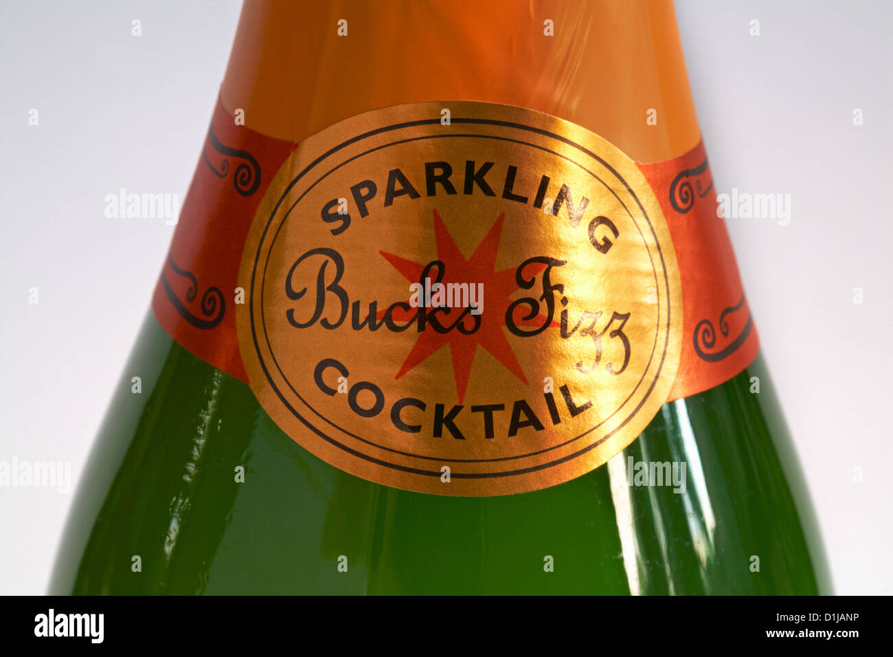 Sparkling Bucks Fizz cocktail label on bottle Stock Photo