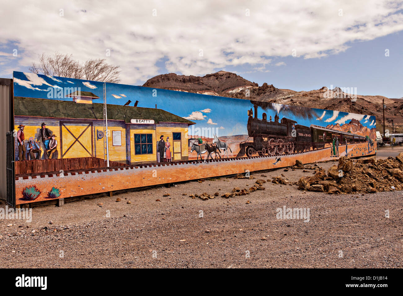 Mural honoring the the old Las Vegas and Tonopah Railroad in Beatty, NV