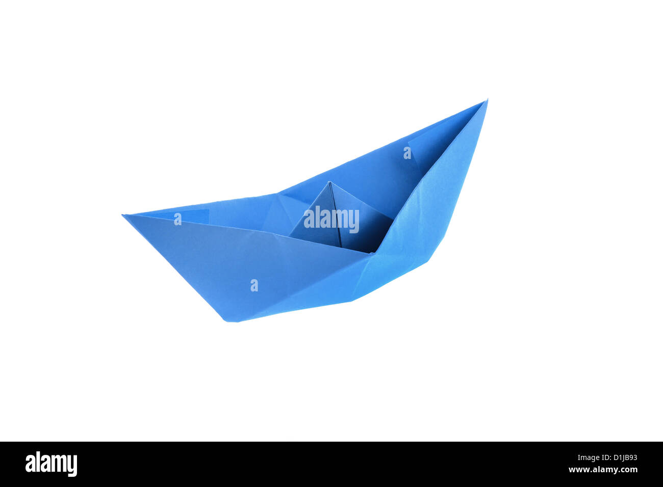 Blue origami paper boat isolated on white Stock Photo