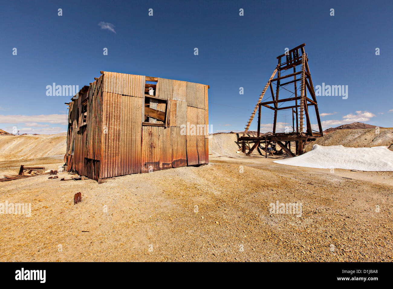 Old abandoned gold mine in former boomtown turned ghost town Goldfield, Nevada, USA Stock Photo