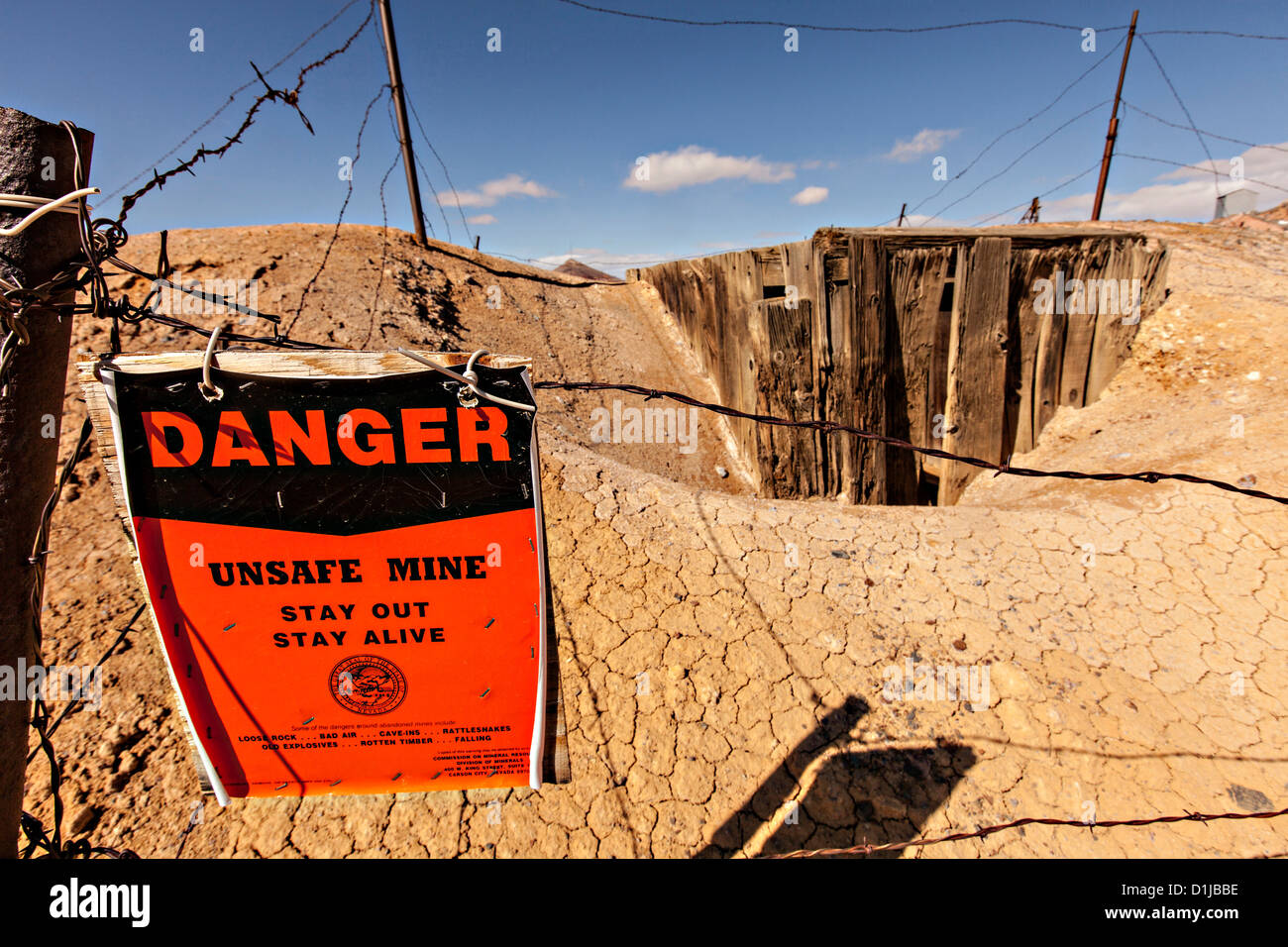 Old abandoned gold mine in former boomtown turned ghost town Goldfield, Nevada, USA Stock Photo