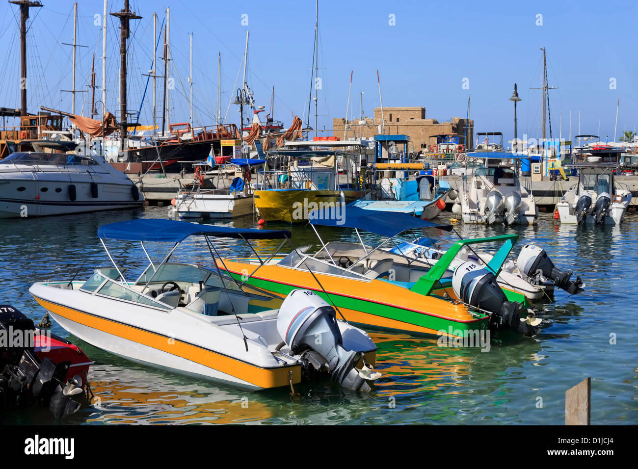 Boats and yachts at Paphos harbor, Cyprus Stock Photo
