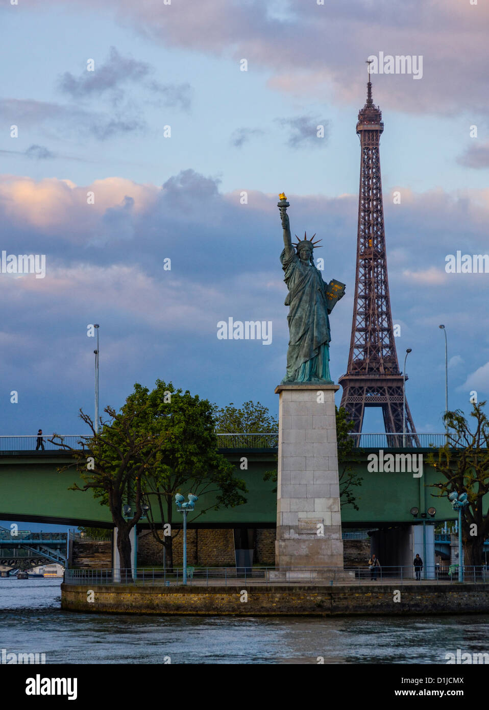 Paris, France. The Statue of Liberty replica on the Seine river, with