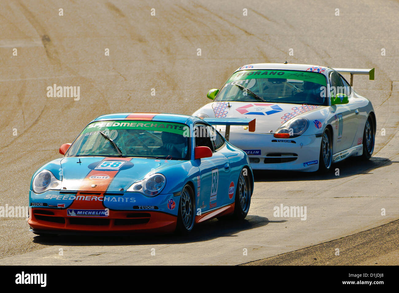 Porsche CT3 Cup Challenge drivers battle for position during their series' penultimate event of the season on Saturday. Stock Photo
