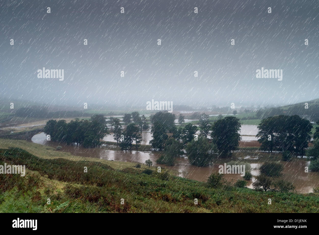 Flooded valley River Woolerwater Northumberland Stock Photo