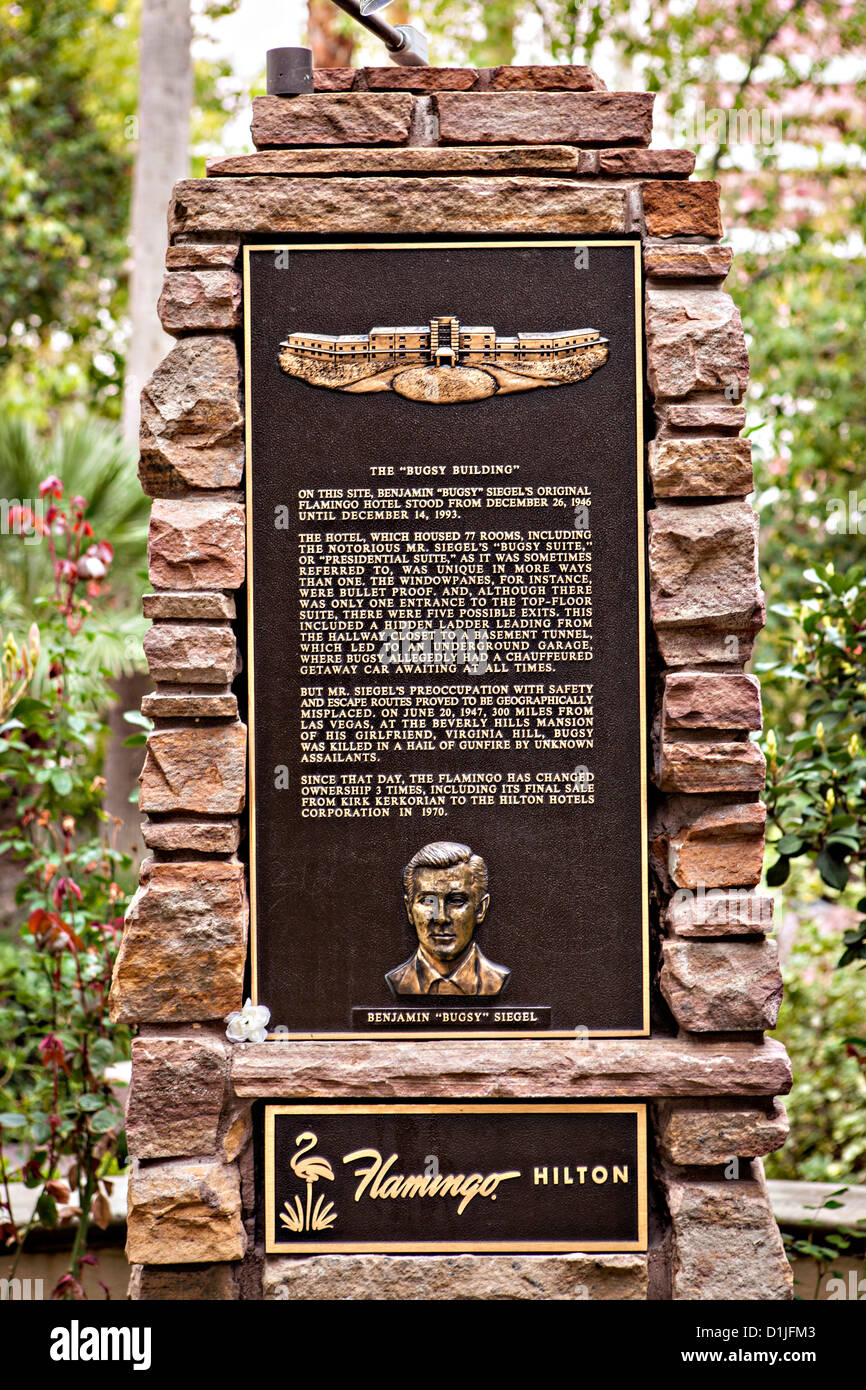 Memorial to mobster Bugsy Siegel at the Flamingo Hotel & Casino in Las  Vegas, NV Stock Photo - Alamy