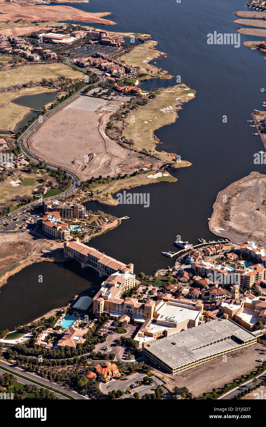 Aerial of the Ritz Carlton Lake Las Vegas casino and resort in Las Vegas, NV. Stock Photo