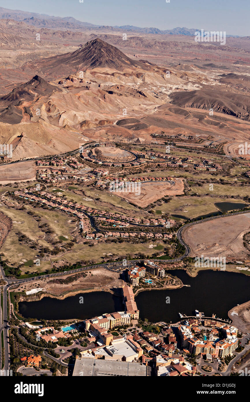 Aerial of the Ritz Carlton Lake Las Vegas casino and resort in Las