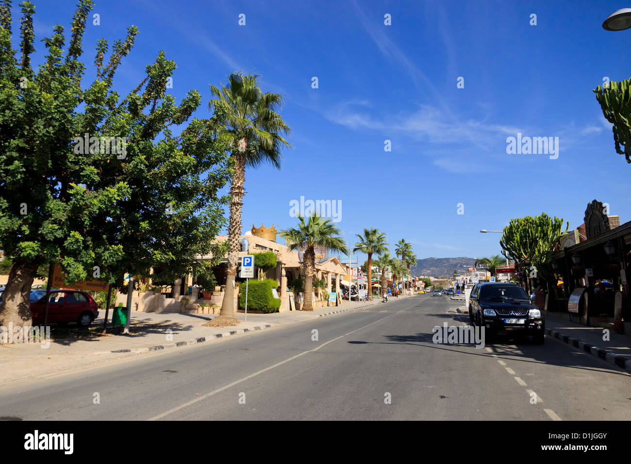 Coral bay main street, Paphos, Cyprus Stock Photo