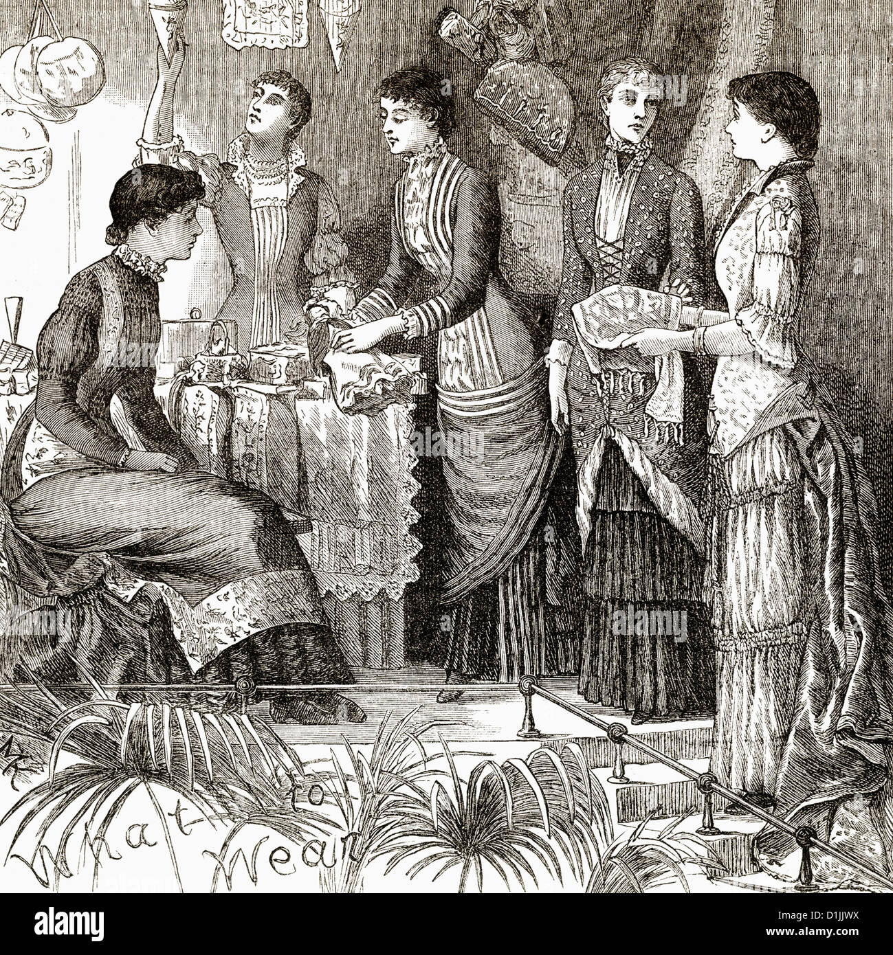 Historical drawing from England, 19th century, women's fashion around 1881, Stock Photo