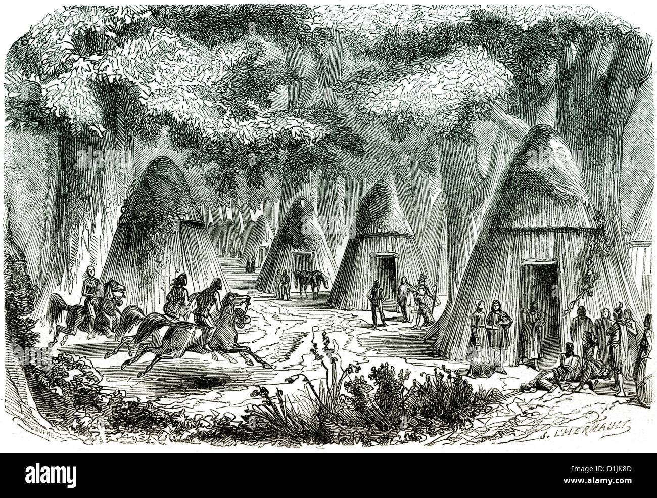 19th century, scene from the history of France, a Gallic village in the forest, around 100 BC, Stock Photo