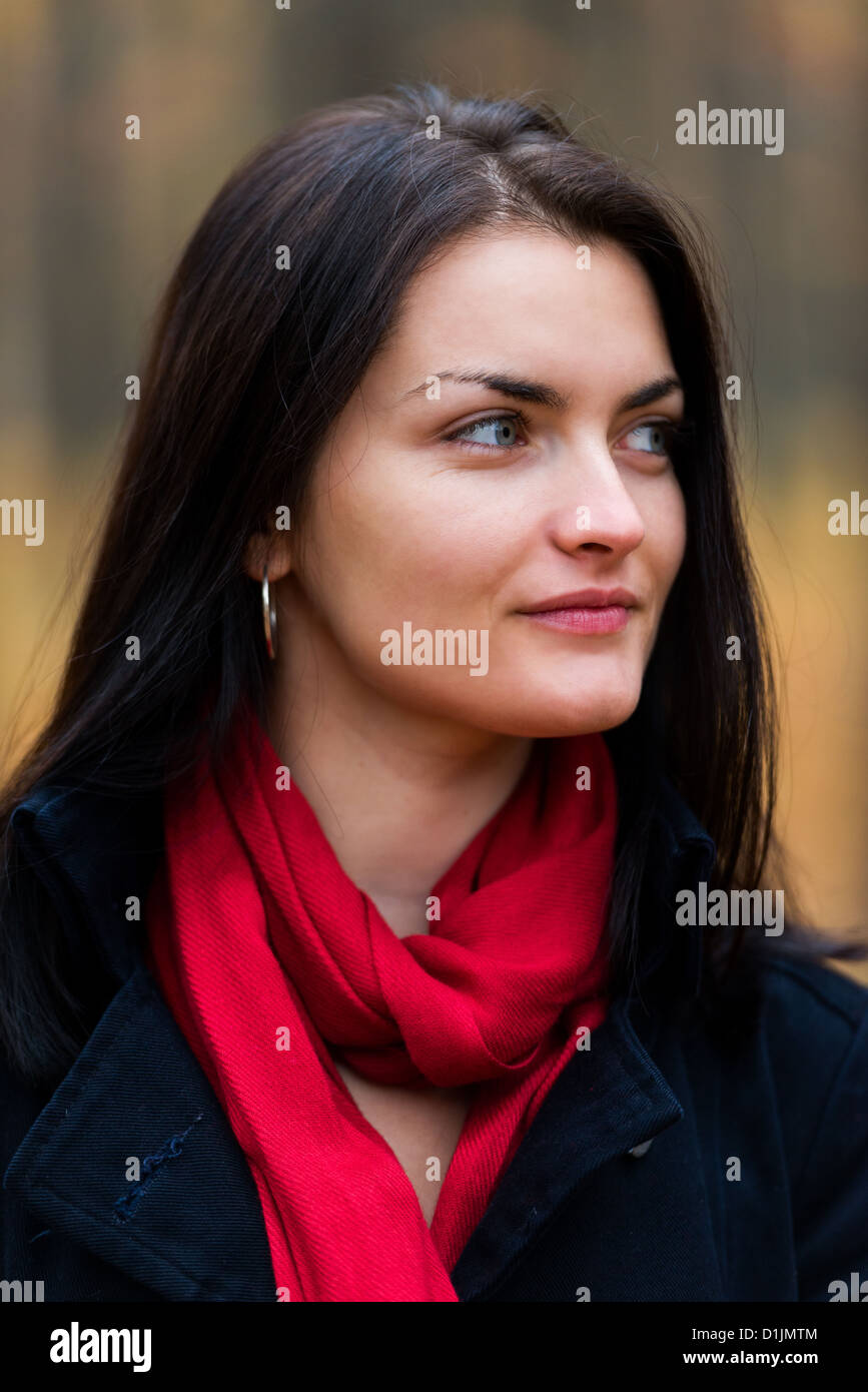 Closeup portrait of a young woman in the forest Stock Photo - Alamy